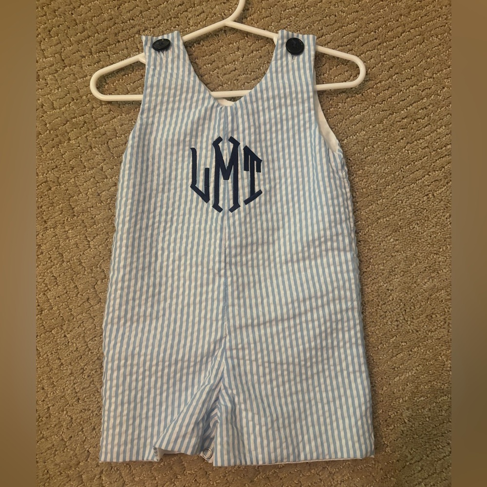 Monogrammed Seersucker Infant Boys Jumper - Never Worn